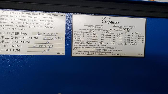 Used Quincy QGV150 Rotary Screw Air Compressor Turnkey Package