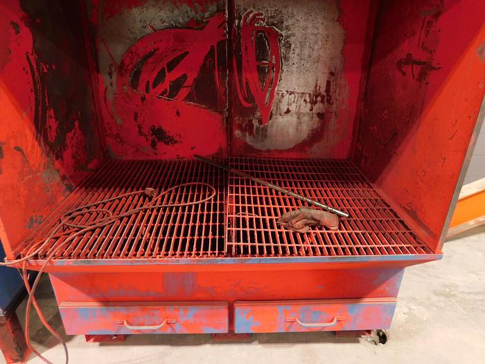 Used The Fab Shop Electric Coatings Curing Oven 11' x 6.5' x 5.5' with curing rack cart and Down Draft Powder Coat Booth