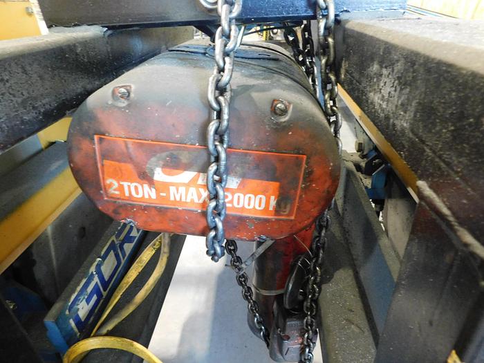 Used Gorbel 4,000 Lbs Bridge Crane with 2-ton Chain Hoist Powered Trolleys