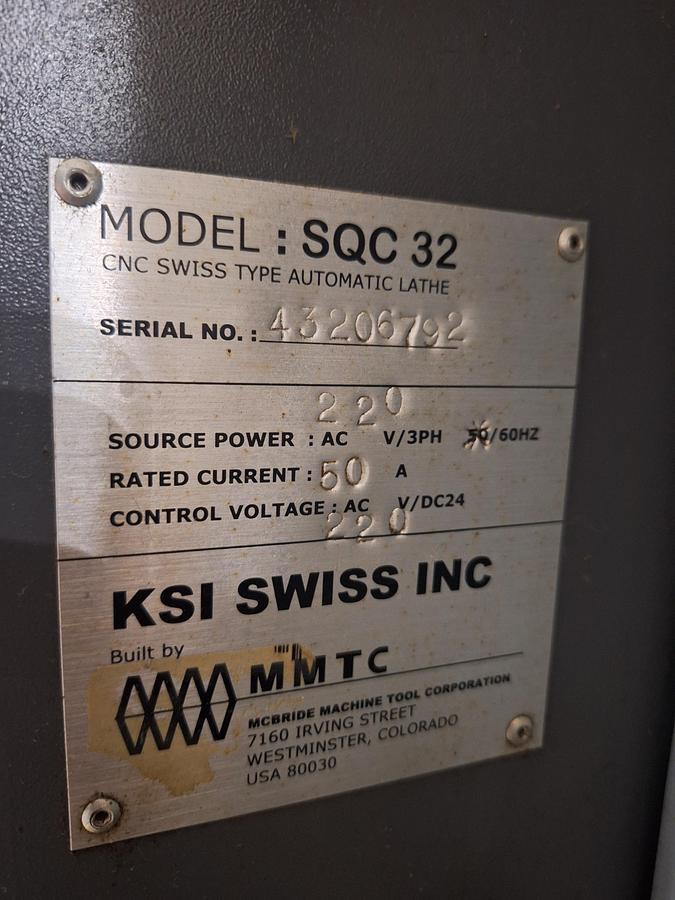 Used KSI SQC-32 CNC Swiss Lathe