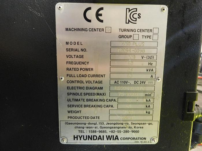 Used Hyundai Wia F650-PLUS CNC VMC 