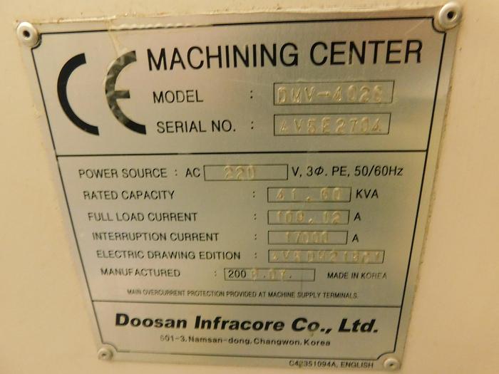 Used Doosan Daewoo DMV-4020 CNC Vertical Machining Center Fanuc