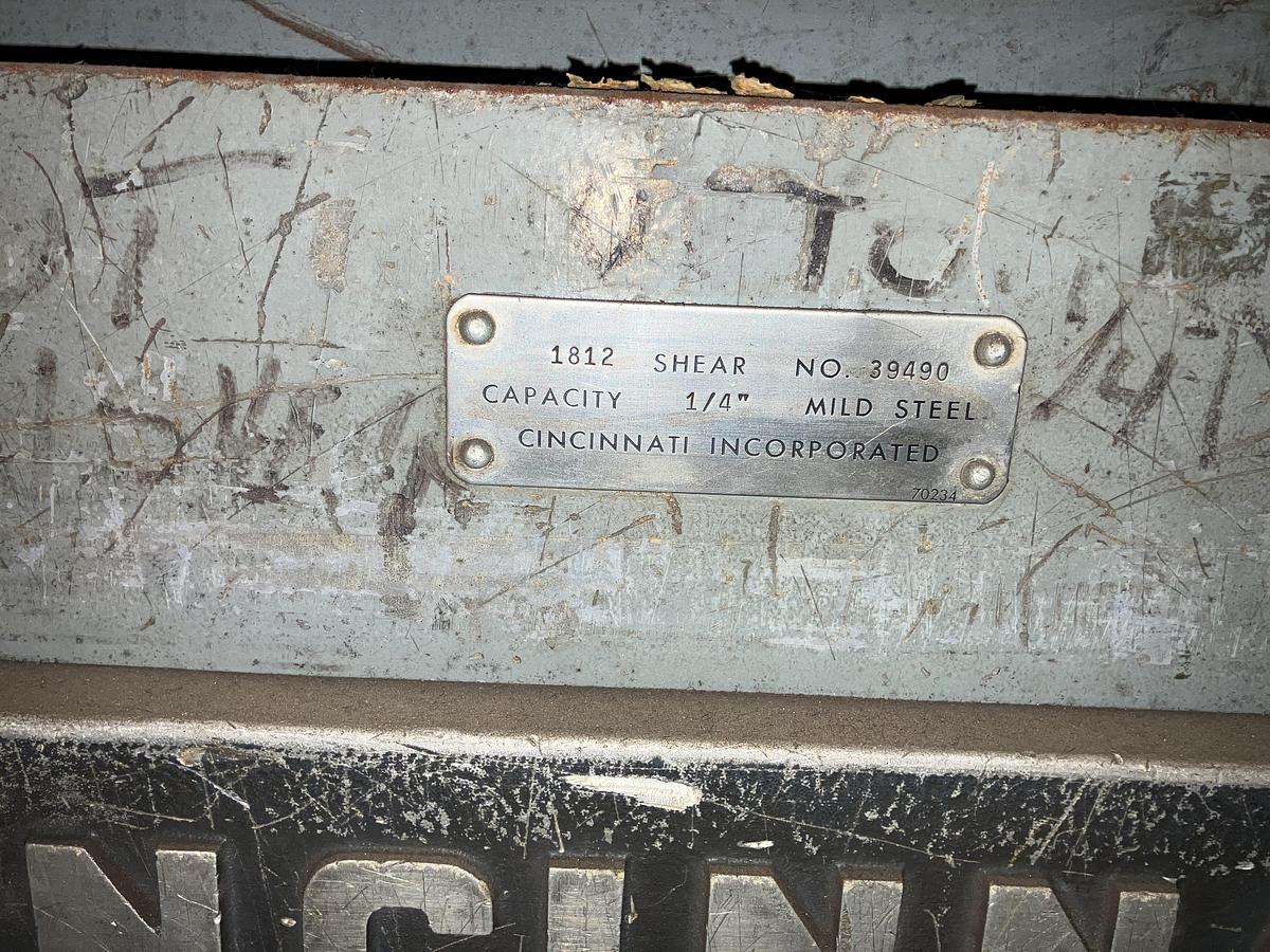 Used Cincinnati 1/4" x 12' Power Squaring Shear