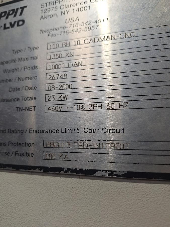 Used 150 Ton x 10' LVD Strippit PPEB-150-10 CNC Press Brake, 2000 Tooling Included