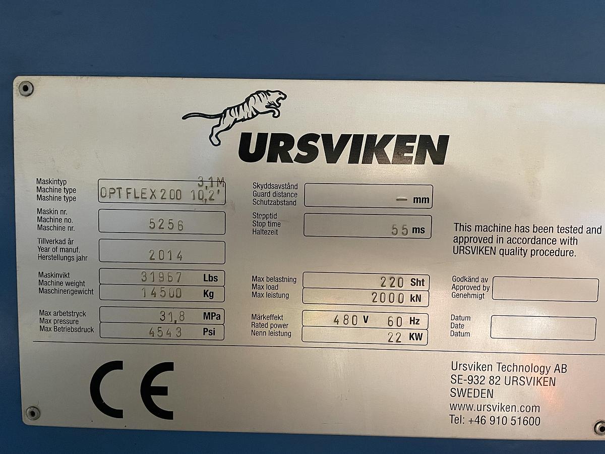Used Ursviken Optiflex 200 Press Brake, 200 Ton