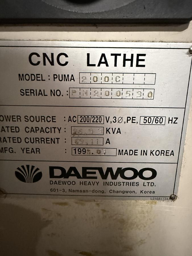 Used Daewoo Puma 200 CNC Lathe