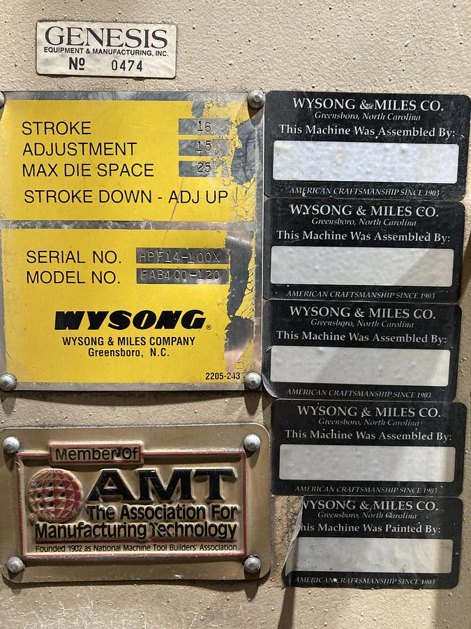 Used Wysong 400 Ton x 10' Hydraulic Press Brake