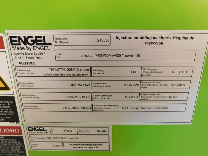 Used 2021 Engel E-Motion 420-Ton Injection Molding Press
