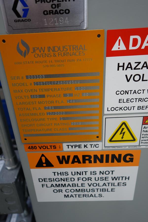Used JPW Industrial Oven Model C2-83-139TULEP480V45-60KW, 2023