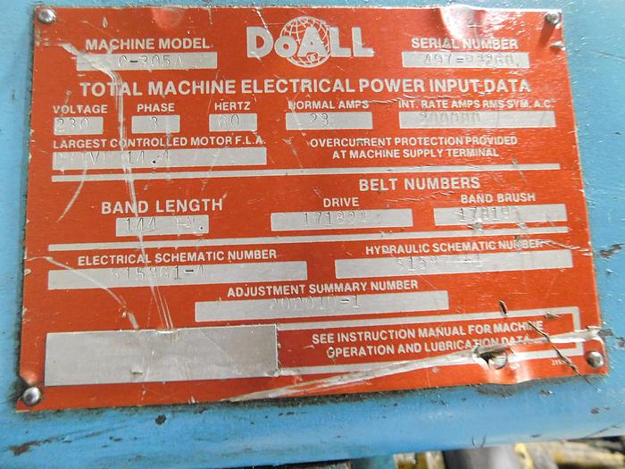 Used DoAll C305 Job Selector 12"x12" Horizontal Band Saw