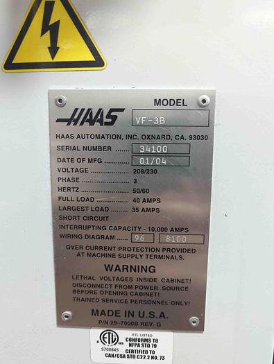 Used 2004 HAAS VF-3 CNC Vertical Machining Center