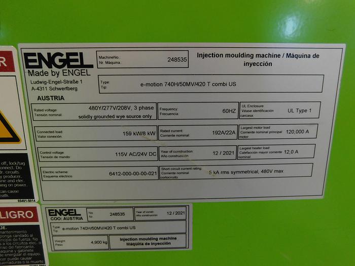Used 2021 Engel E-Motion 420-Ton Injection Molding Press