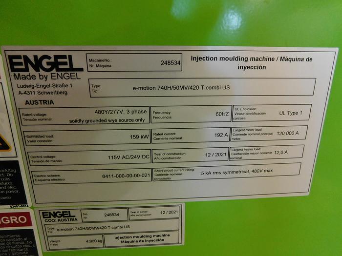 Used 2021 Engel E-Motion 420-Ton Injection Molding Press