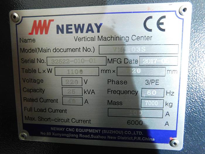 Used *LOW HOURS* 2017 Neway VM1103S CNC Vertical Machining Center