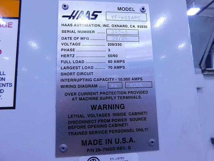 Used Haas VF4 SS APC