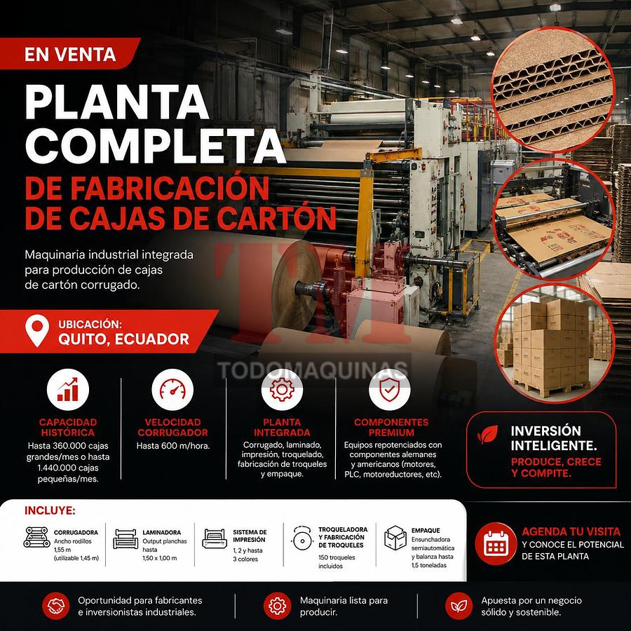 Usado PLANTA COMPLETA DE FABRICACIÓN DE CAJAS DE CARTÓN EN VENTA | QUITO, ECUADOR