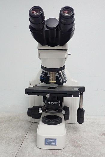 Used Nikon Model Eclipse E400 Microscope w/ 3 Objectives Plan Apo 100X, Plan 10X, 60X
