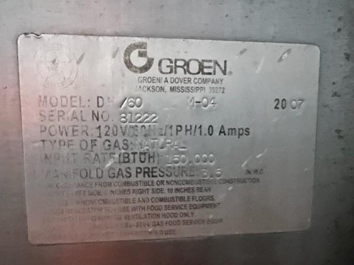 Used Kettle, 60 Gallon, S/st, Jkt, Groen, Mdl DY-60-SP, Tilt, #S744565