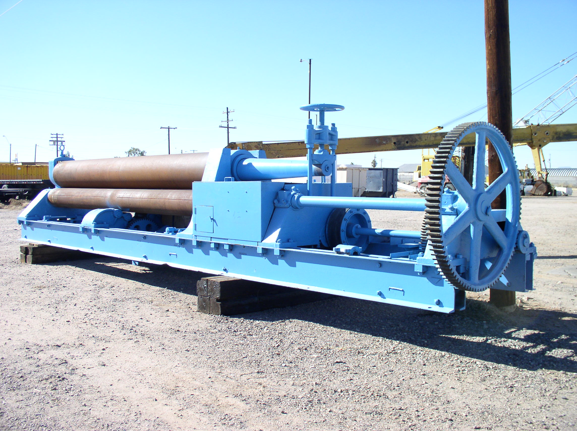 Used 16' x 1" HILLES & JONES Plate Bending Roll; Pyramid Type; Vari-Speed; Hyd. Drop End; 60 HP Main Drive; New Controls; Recond.