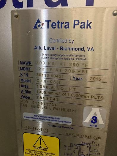 Unused Evaporator, Clean Steam, Tetra Pak, Sterile Water Generator #C743914