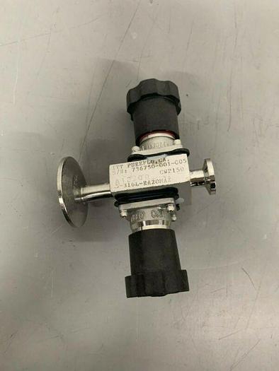 Used ITT Pure-Flo .5-316L-RA20MAX-CWP150 3-way Diaphragm Valve w/ 1/2" Sanitary & 2"