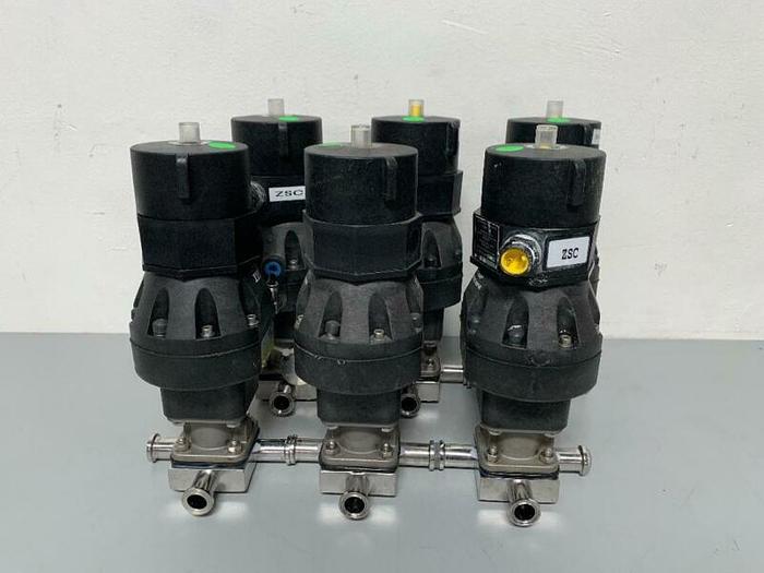 Used ITT Pure-Flo A209 3-way Stainless Steel Diaphragm Valve w/ 1" & 2" Sanitary Fit