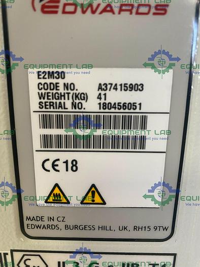 Used Edwards E2M30 Rotary Vacuum Pump 23 CFM w/ EMF20 Oil Mist Filer & 1.2 HP Motor