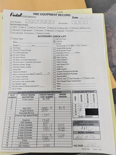 Used 2001 Fadal VMC3016HT
