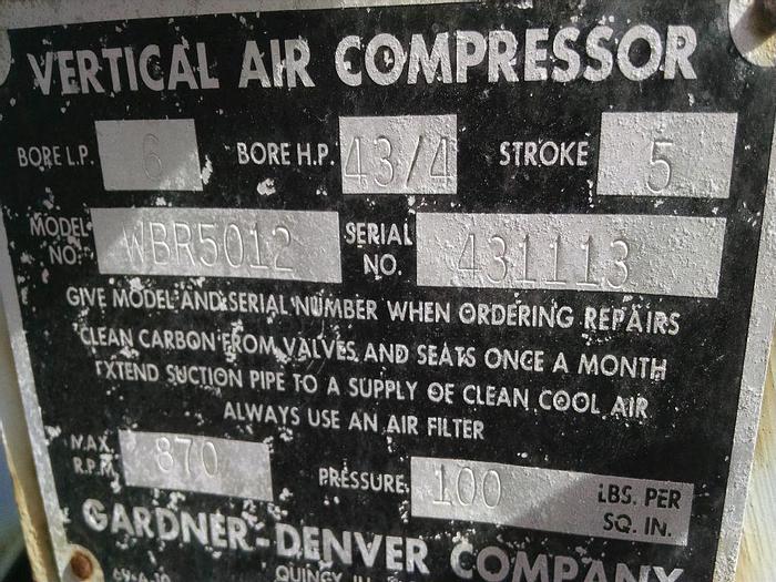 Used Compressor, Air, 25 HP, Type WBR, 200 Gal Tank, Gardner #S733885