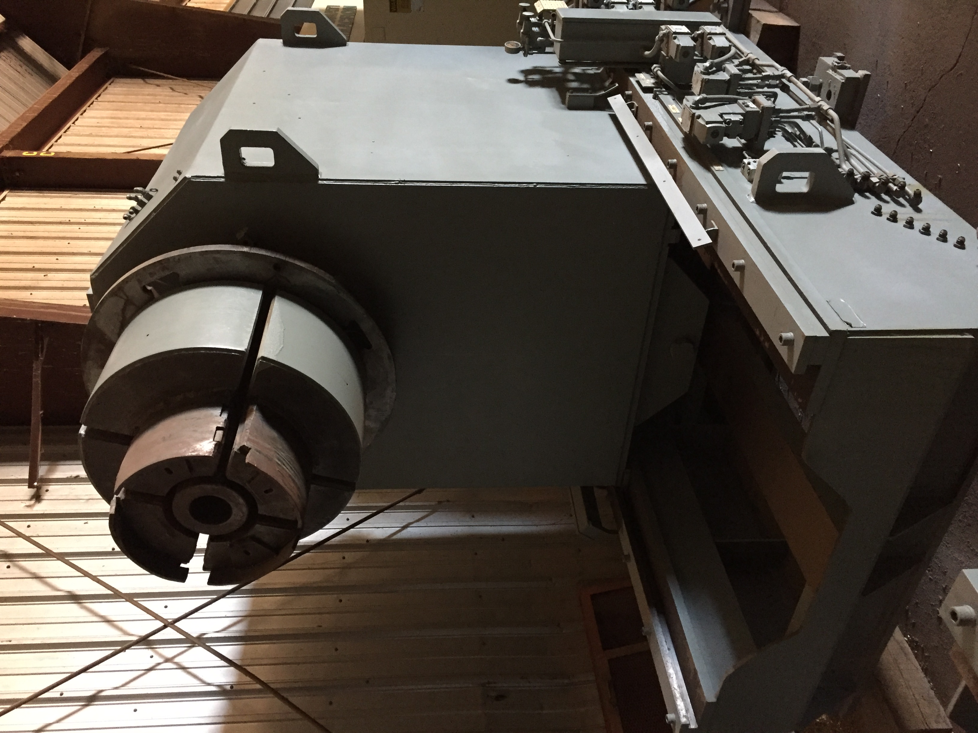 Used 75,000 lb SESCO Twin Mandrel Un-coiler; 84" wide; With Coil Car. Mfg. 1982