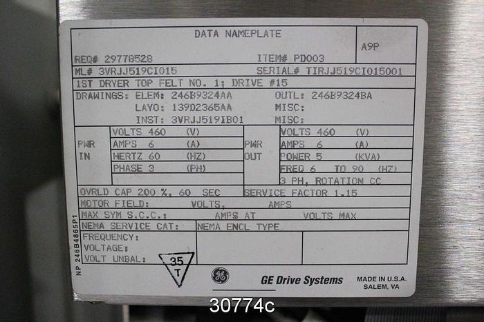 Used General Electric AC2000 Adjustable Speed Drive 3VRJJ519CI015 #30774