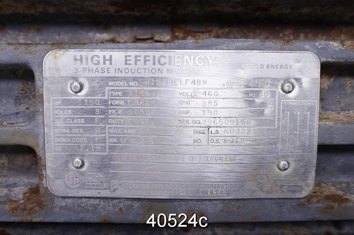 Used Toshiba B1508FLF4BM A/C Motor 150 HP, 885 Rpm, 460 Volt #40524