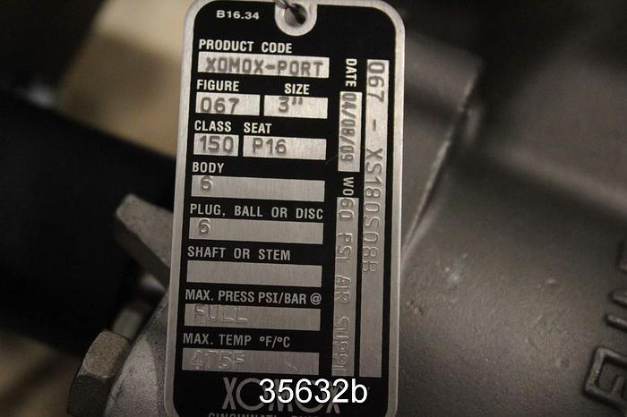 Unused Xomox-Port Tufline 3" Pneumatic Full Port Sleeved Plug Valve #35632