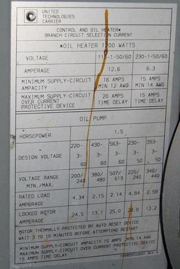 Used Carrier Corp. 19XL4043463CE Automatic Water Chiller, 900# Charge, 375 Psi, R-134A Refrigerant, Tank Model 10Xb44007601, S/N: 579124, Compressor Model 02Xb463Ce, Oil Heater 1200 Watt, 400 Ton, 40-45 F #17780