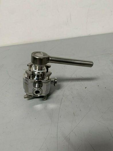 Used Finland Stainless Steel 3-Way Valve w/ 1" Sanitary Fittings