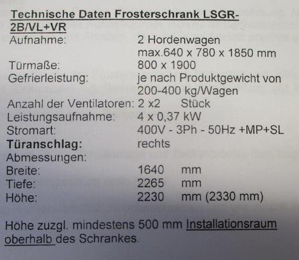 Gebraucht Frosterschrank, Fabrikat KF Refrigeration Kälte-Fedder, Typ LGSR-2B/VL+VR, Bj. 2009