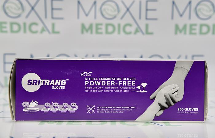 SRITRANG Gloves Viva Nitrile Examination Powder Free, Finger Textured, Size Medium, 250 Count Brand New
