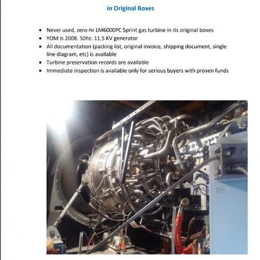 47 MW 2008 New GE LM6000 PC Natural Gas Turbine Generator