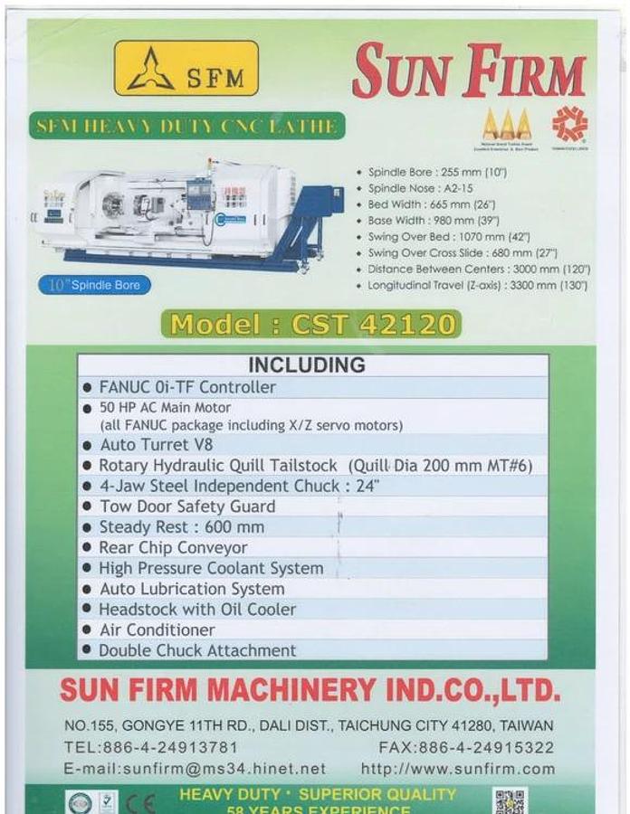 ACRA SUN FIRM CST SERIES Hollow Spindle, CNC Flat Bed Lathe w/ FANUC 0iTF controller 42" x 120cc