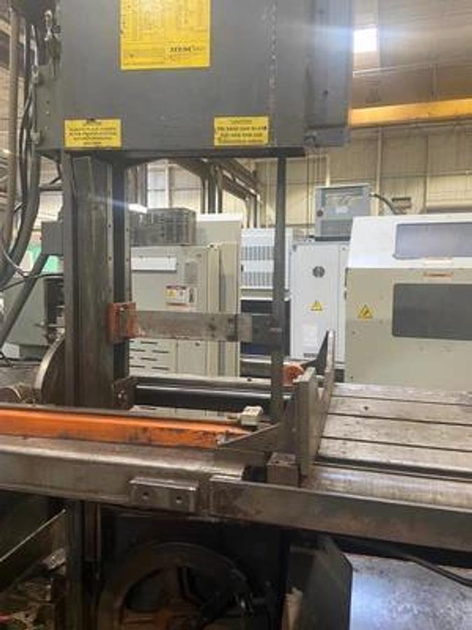 Used HEM Model V130HM Vertical Double Miter Bandsaw. Can be seen under power in IL. 20" x 24" capacity, 45 degrees L & R