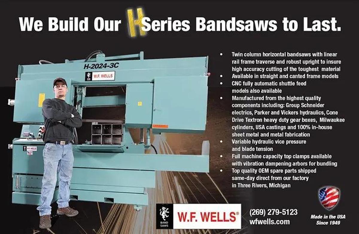 2024 W.F. WELLS Model H-2024HA-CNC Horizontal Dual Column Bandsaw, 20" H x 24"W,  In stock
