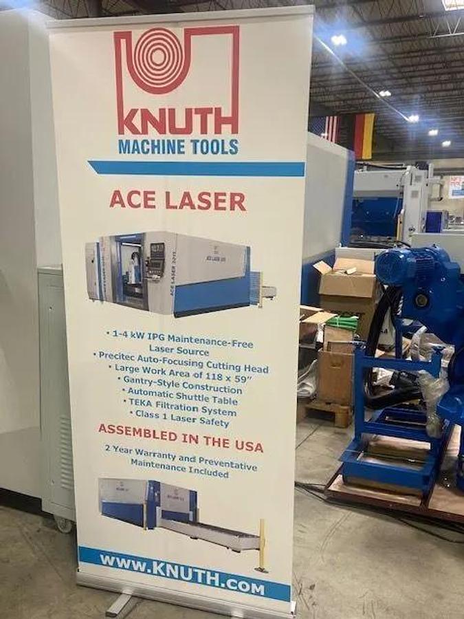 KNUTH ACE LASER 3015, 3,000 watt IPG laser, PRECITEC Light Cutter 2.0 head, machine has 2 year warranty