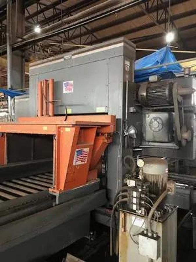 Used HEM saw Model WF 190A-DC Capacity 25" x 44" Automatic, Dual Column, , 24" Roller Discharge, Optional Top Clamp, Bi-Directional Outboard Powered Vise on Feed Table