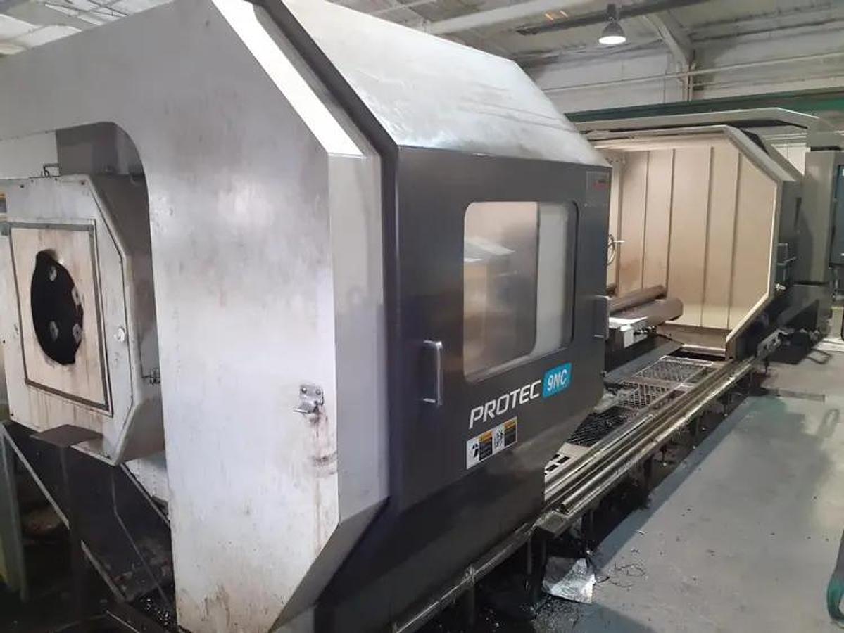 Used 2013 HANKOOK Protec 9NC X 3000 WITH 10" Bar Capacity, 120" Centers, (2)- 25" Manual Chucks, FANUC 32iTB Run Time Hours 9,738
