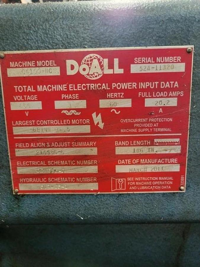 Used DOALL Automatic Horizontal Bandsaw, Model C-4100NC, 16" Round, 16" x 14"