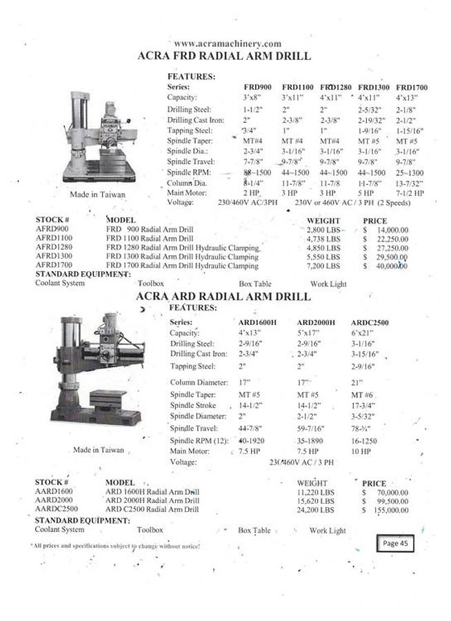 ACRA FRD 900 3 Foot Radial Drill Press