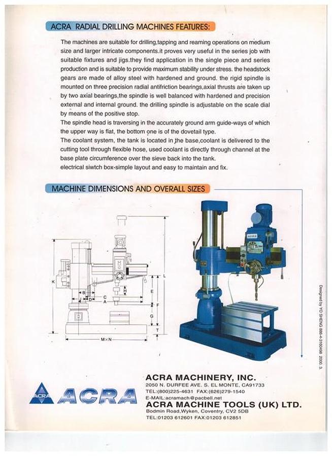 4' x 11" ACRA Radial Arm Drill Model FRD 1300 Coolant System Box Table Made in Taiwan