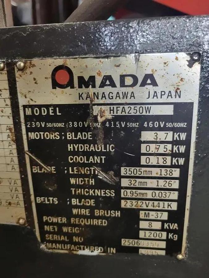 AMADA HFA 250W, Fully Automatic, Programmable Bands saw, 10" x 12"