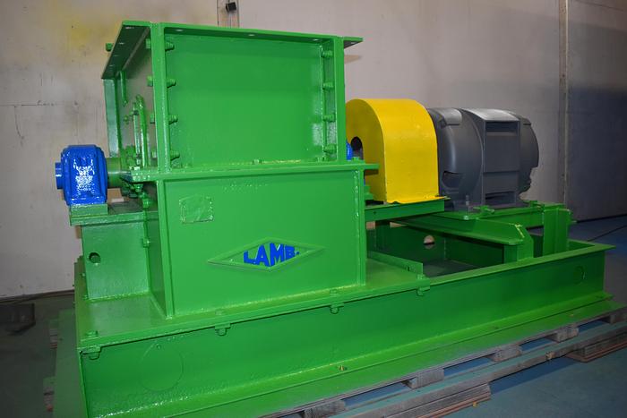 Used Lamb swing hammer hog, drop feed, bottom discharge