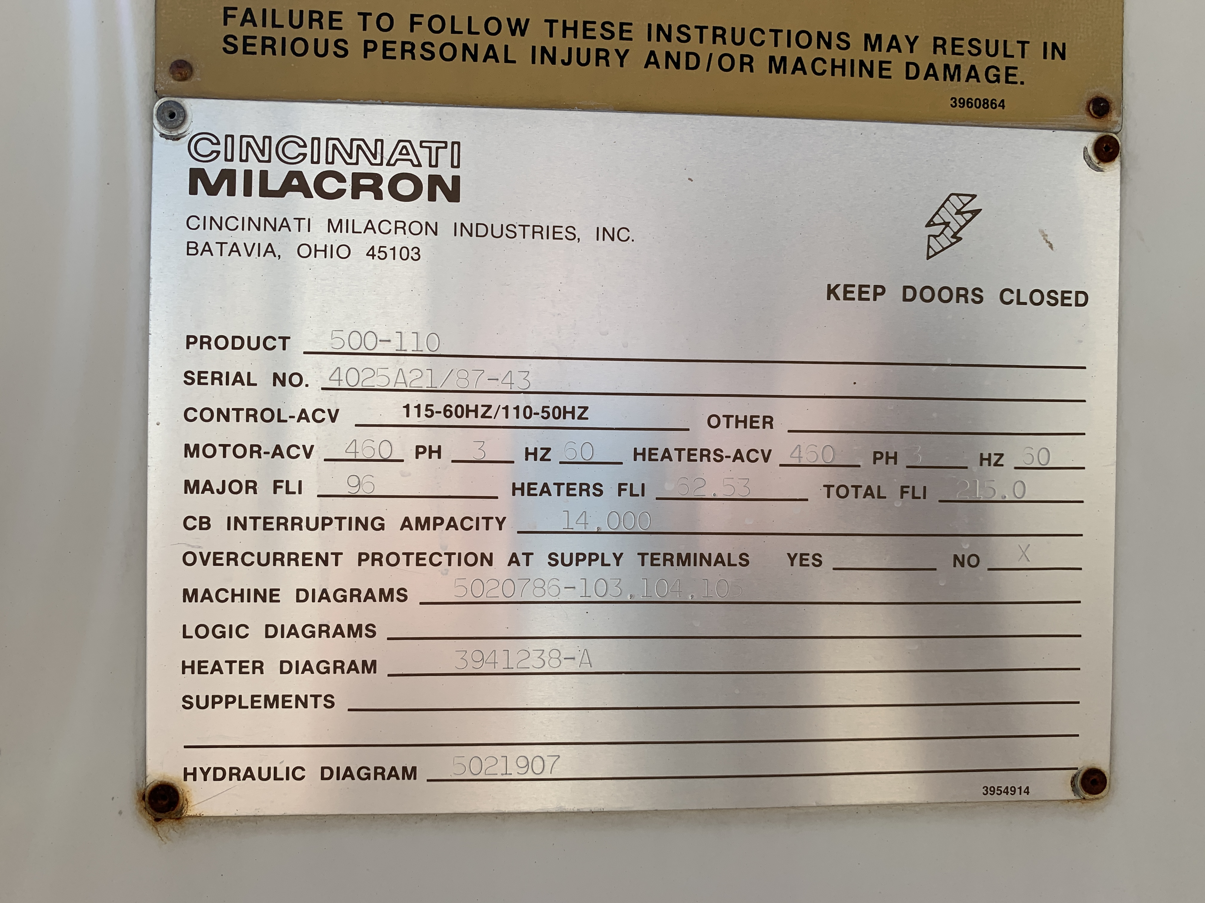 Used 500 Ton Cincinnati Extrusion Press #3620